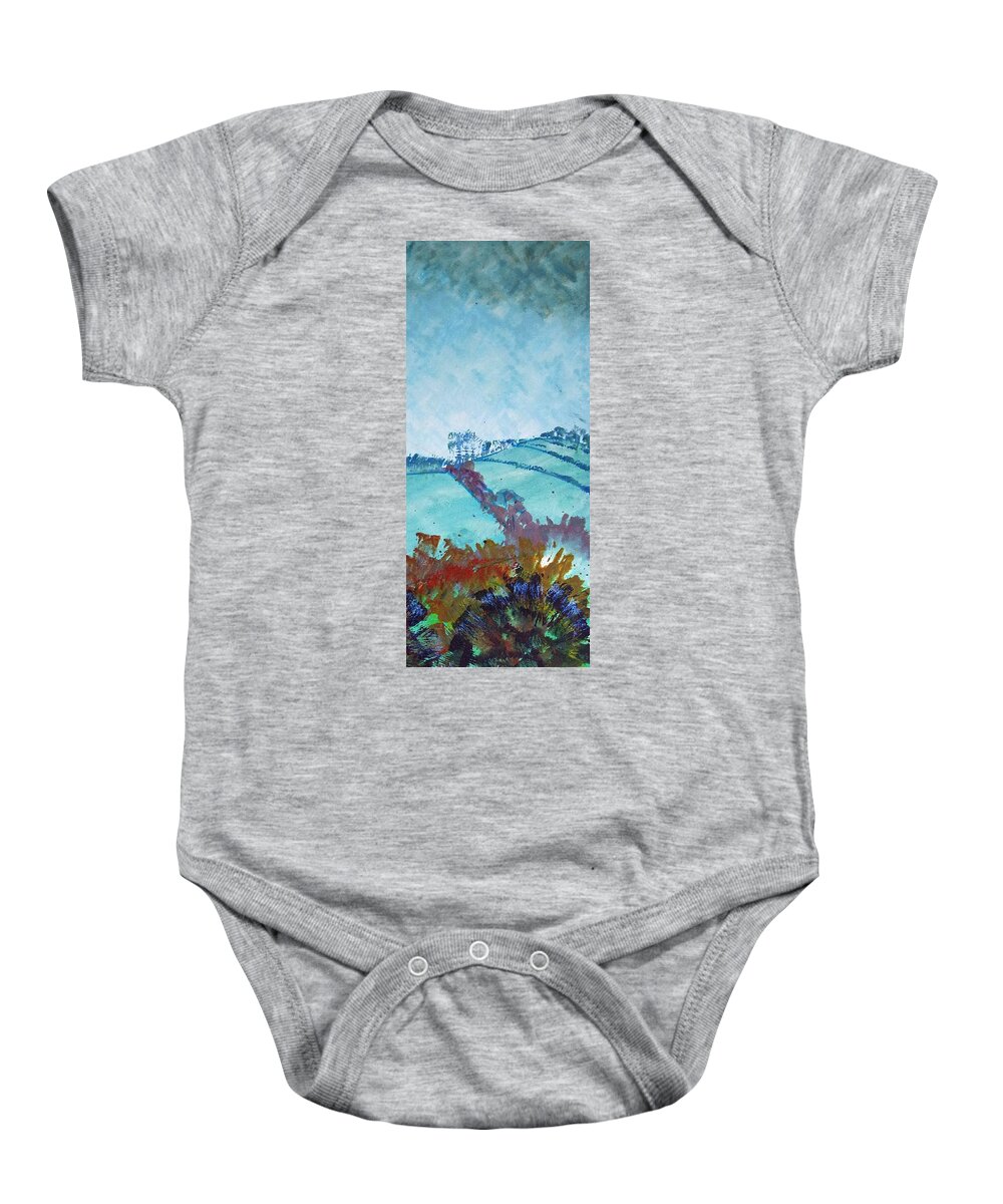 Landscape Baby Onesie featuring the painting Devon Landscape Painting - Hills Near Exeter by Mike Jory