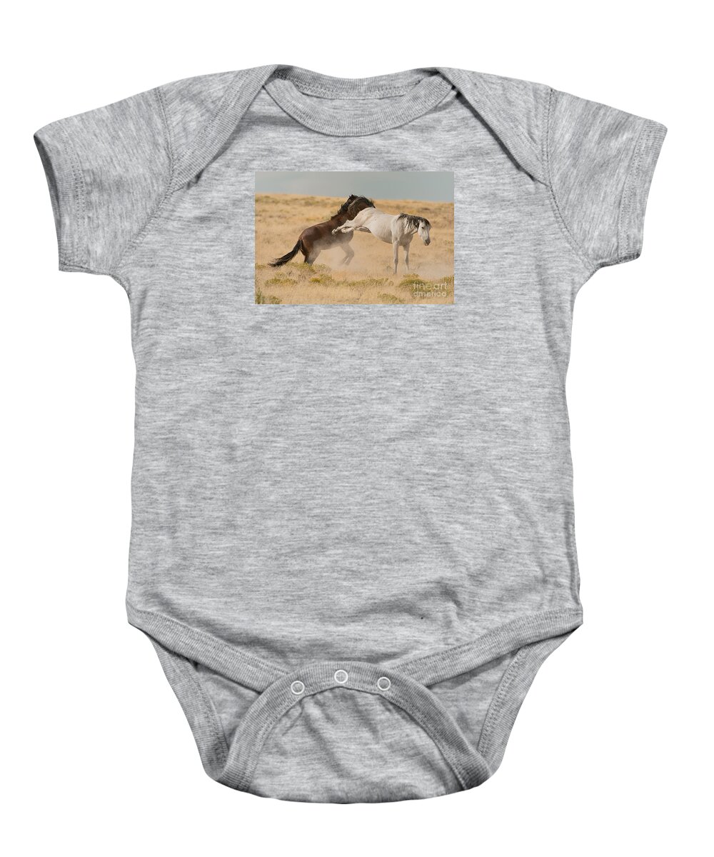 Horse Baby Onesie featuring the photograph Dispute Between Horses by Dennis Hammer