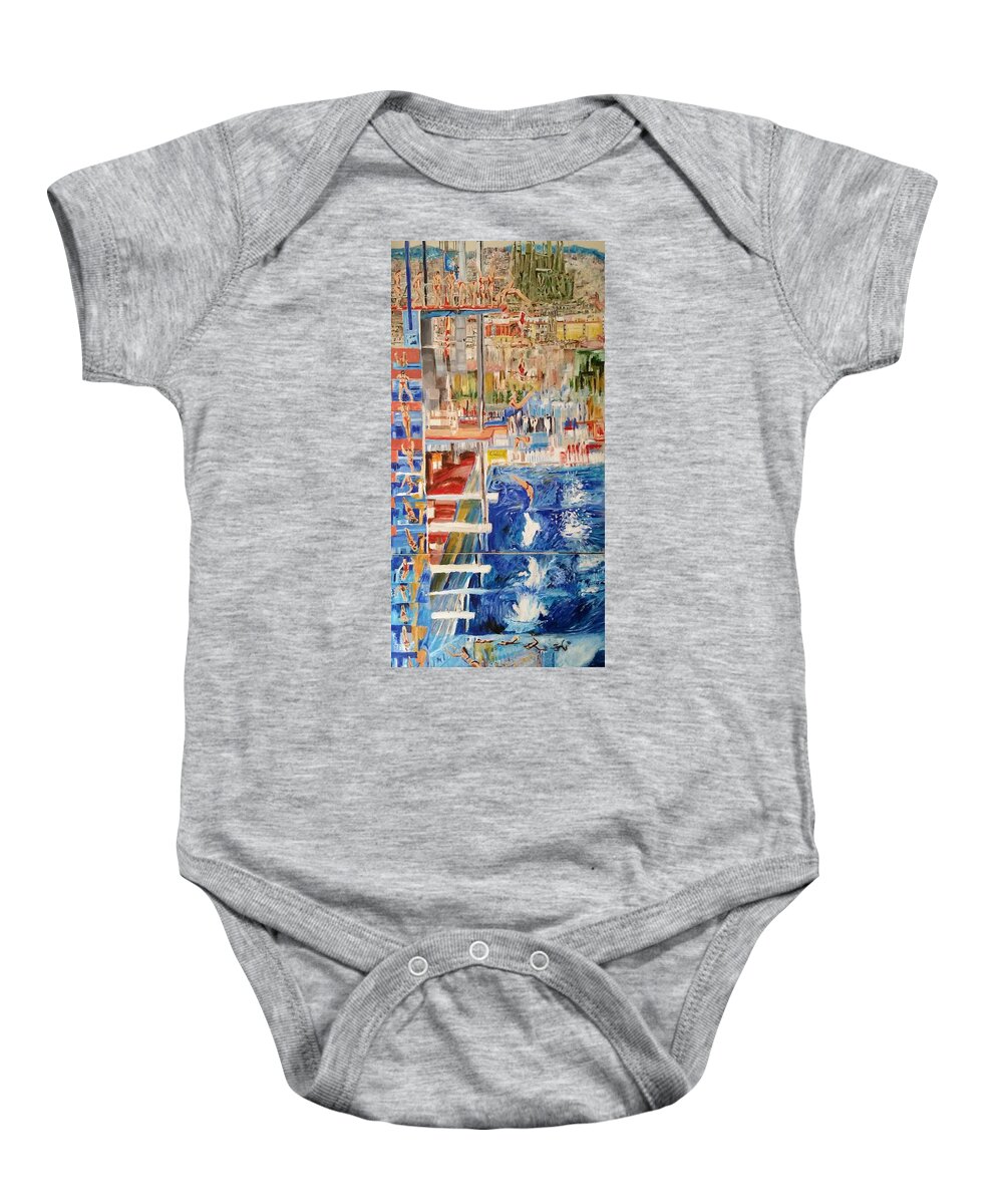 Platform Baby Onesie featuring the painting Diving Competition by Bachmors Artist