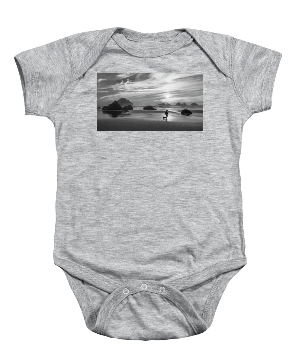 Landscapes Baby Onesie featuring the photograph Dog Walker BW by Steven Clark