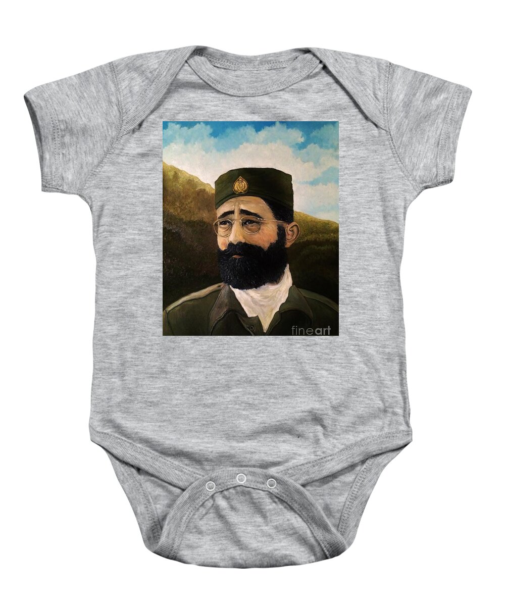 Draza Baby Onesie featuring the painting Dragoljub Draza Mihailovic by Reb Frost
