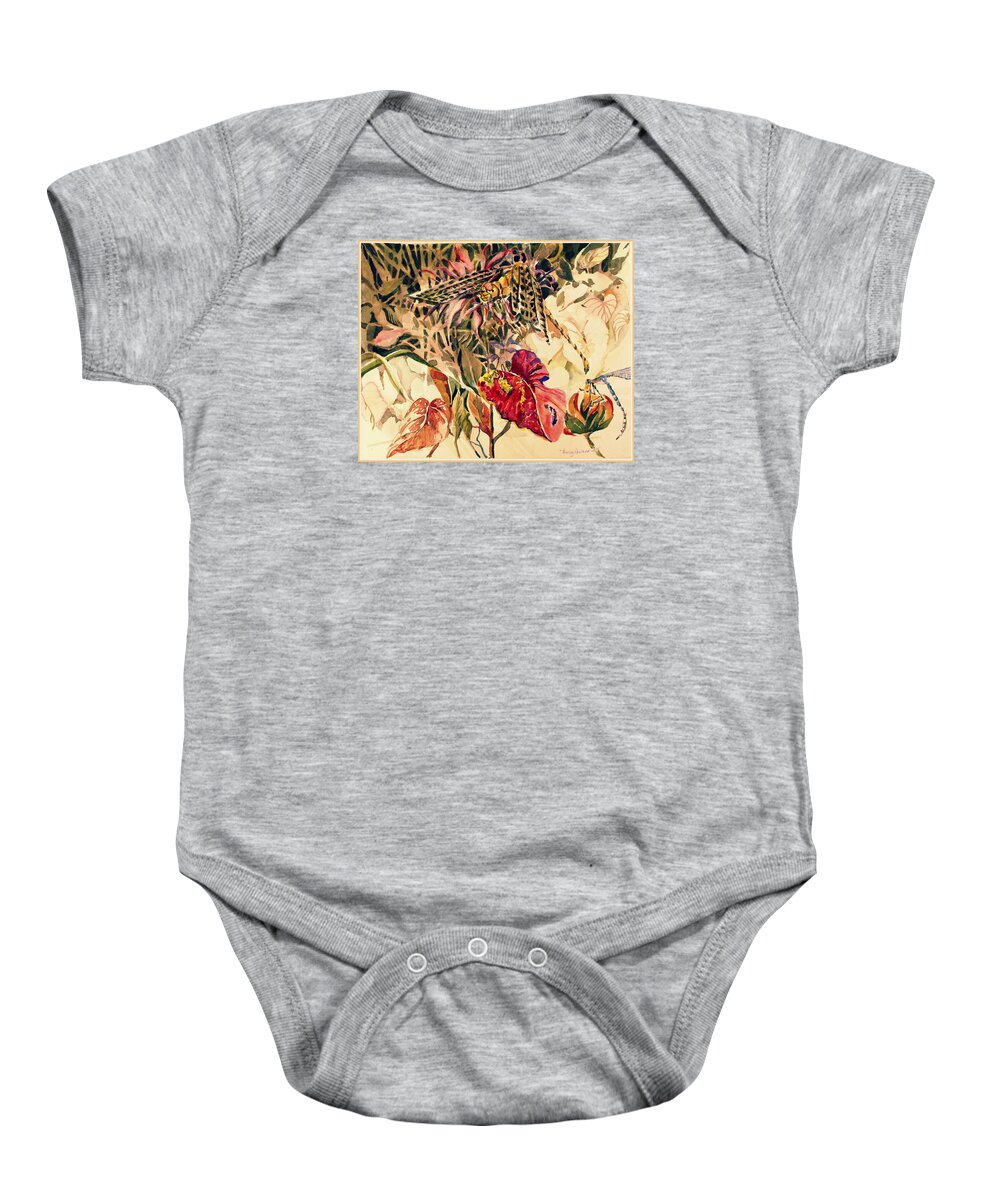 Wetlands Baby Onesie featuring the painting Dragonflies by Mindy Newman