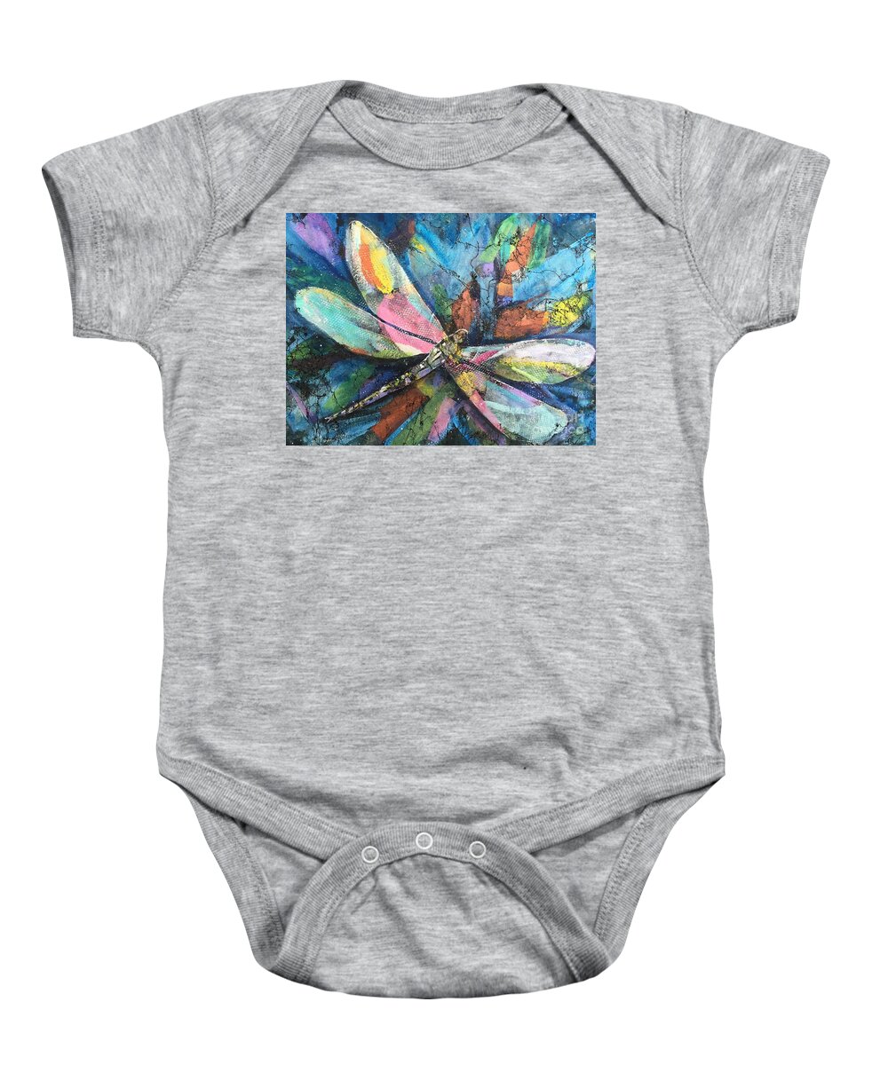 Multicolor Baby Onesie featuring the painting Dragonfly Voyager by Midge Pippel