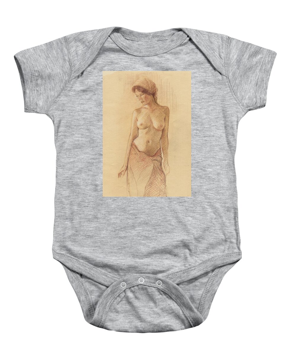 Breasts Baby Onesie featuring the drawing Draped Figure by David Ladmore