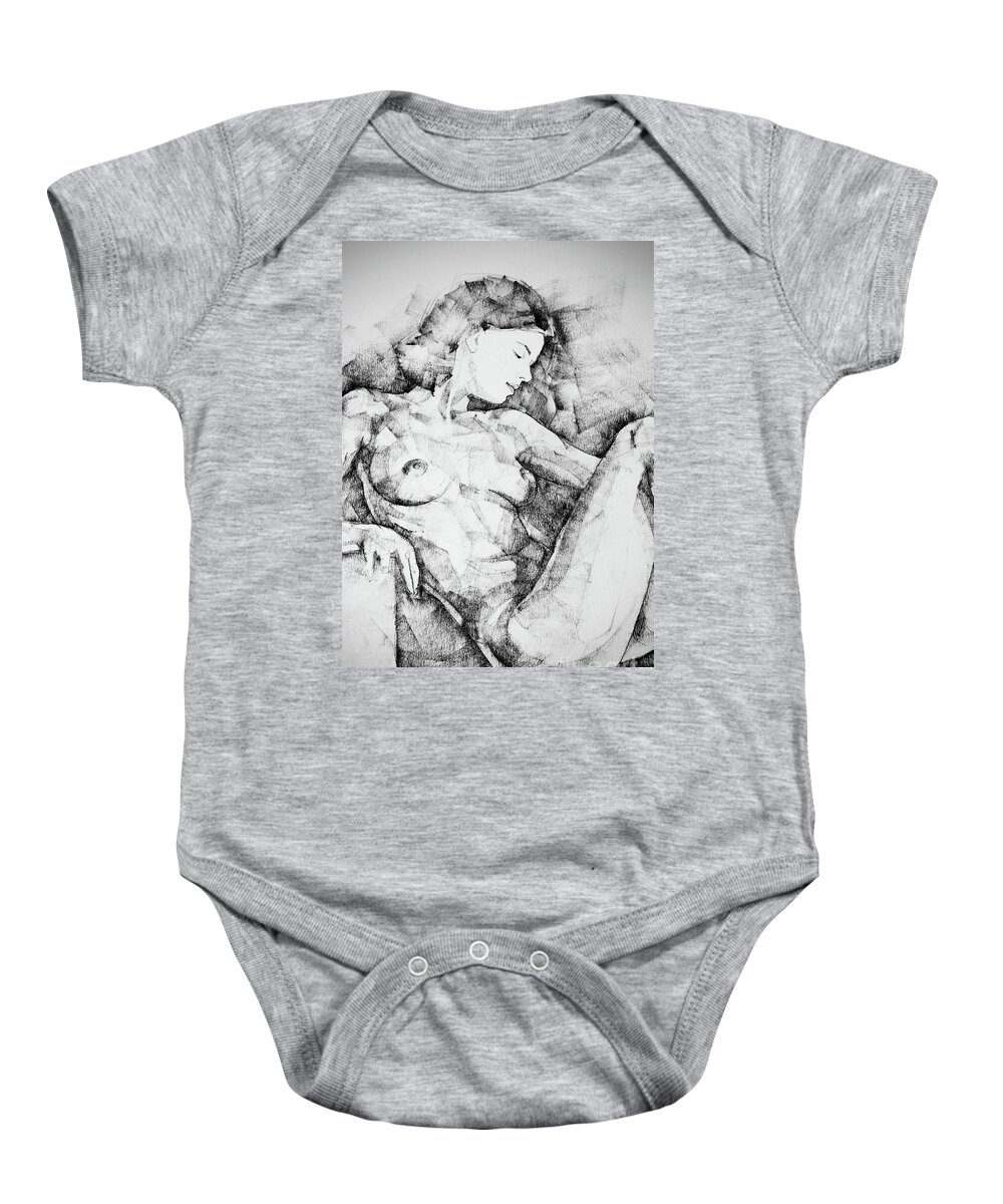 Drawing Baby Onesie featuring the drawing Drawing Beautiful Girl Figure by Dimitar Hristov