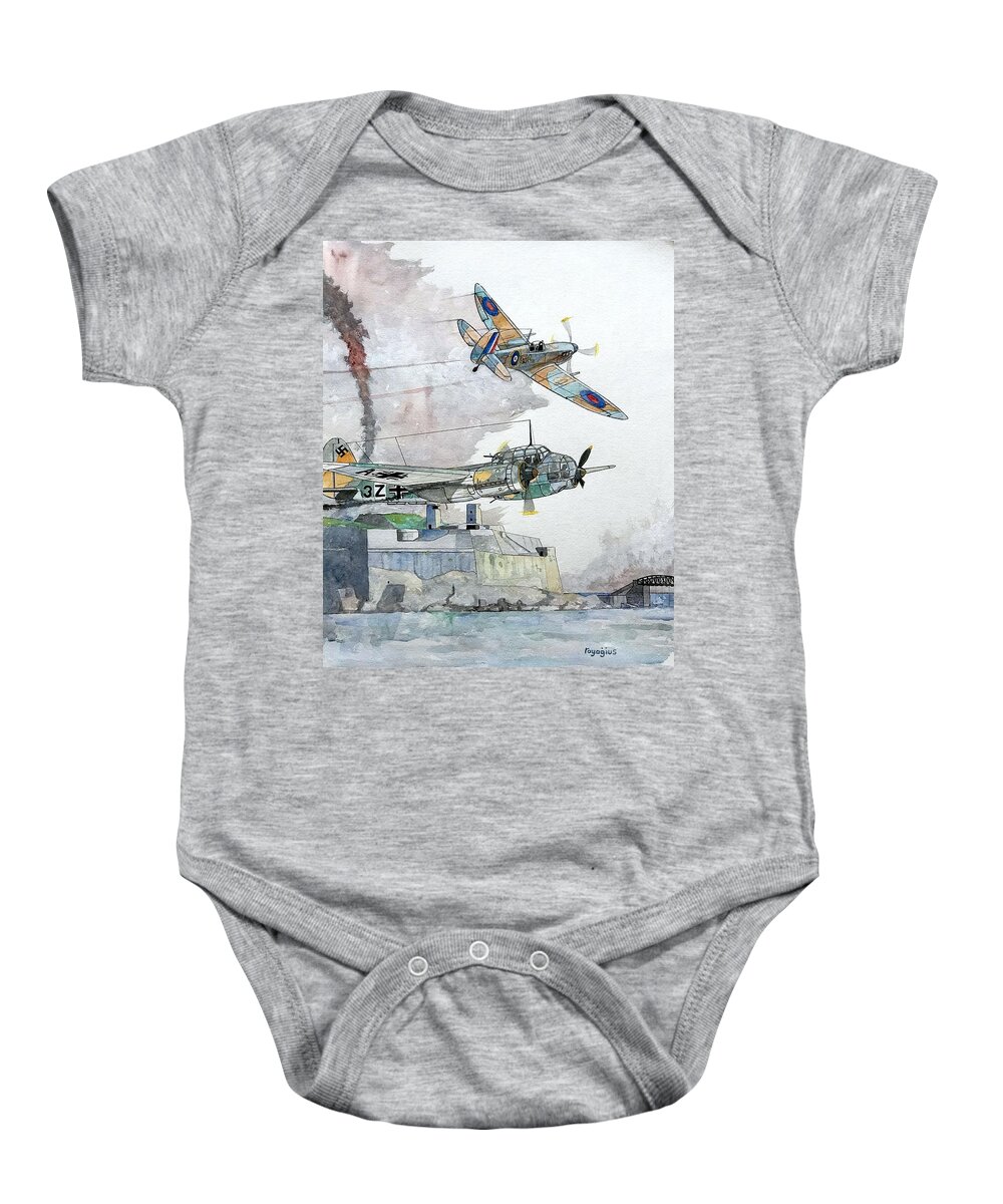 Spitfire Baby Onesie featuring the painting Drawn and Quartered by Ray Agius