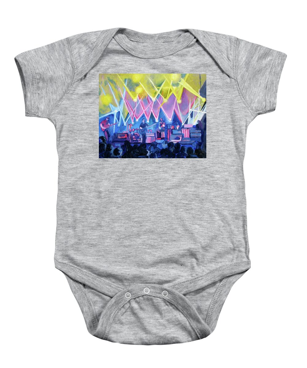 Night Scenes Baby Onesie featuring the painting Dru's Night with Um by Patricia Arroyo