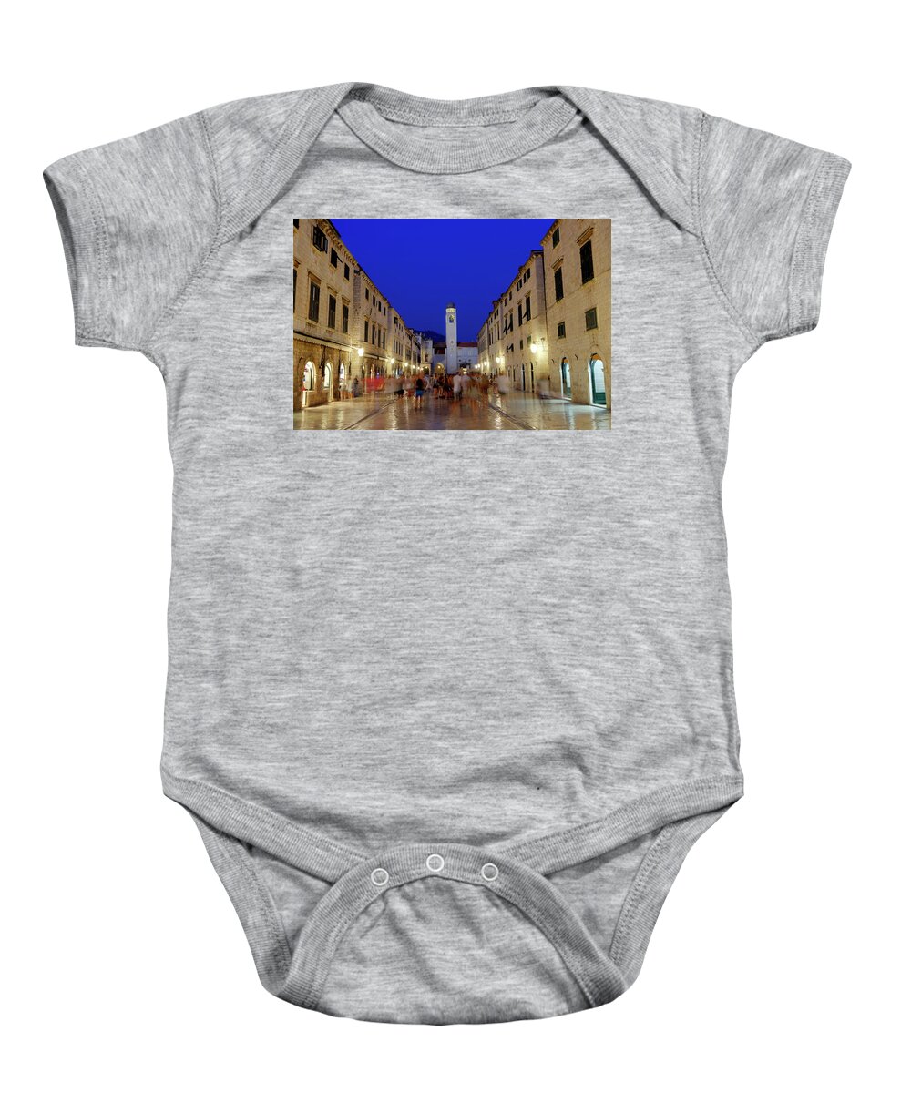 Travel Baby Onesie featuring the photograph Dubrovnik stradun or placa main street, South Dalmatia region, Croatia, hdr by Elenarts - Elena Duvernay photo