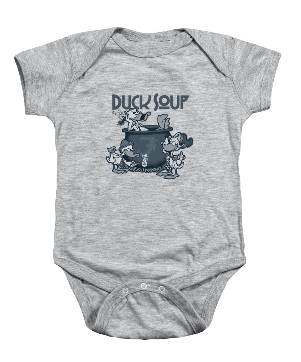 Marx Baby Onesie featuring the mixed media Duck Soup Ducks by Edward Draganski