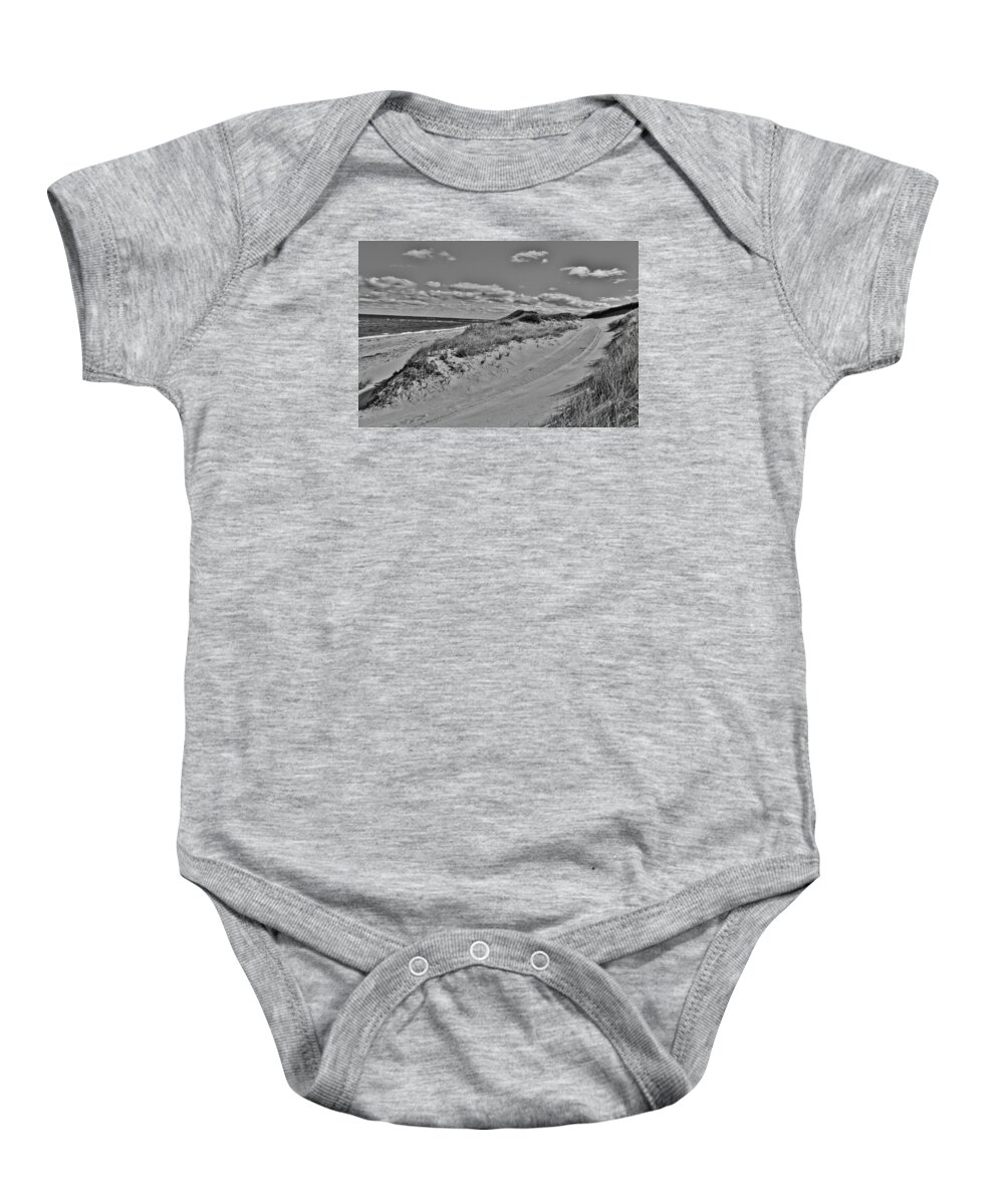 Dune Baby Onesie featuring the photograph Dune Tracks in Black and White by Marisa Geraghty Photography