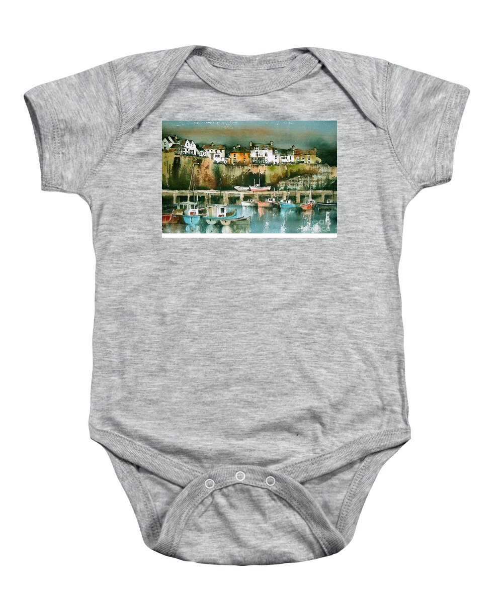 Val Byrne Baby Onesie featuring the painting Dunmore East, Waterford by Val Byrne