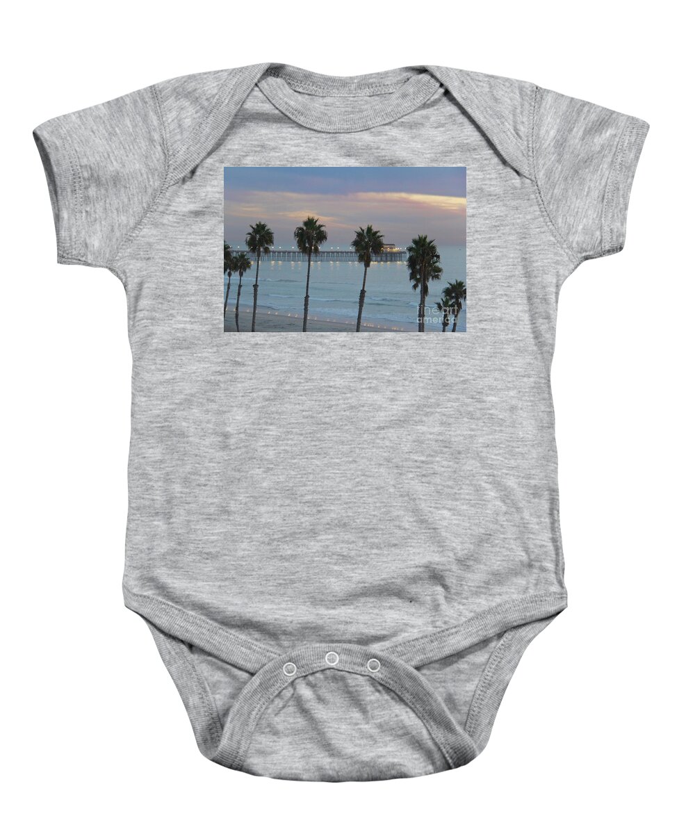 Oceanside Baby Onesie featuring the photograph Dusk at the Pier by Suzanne Oesterling