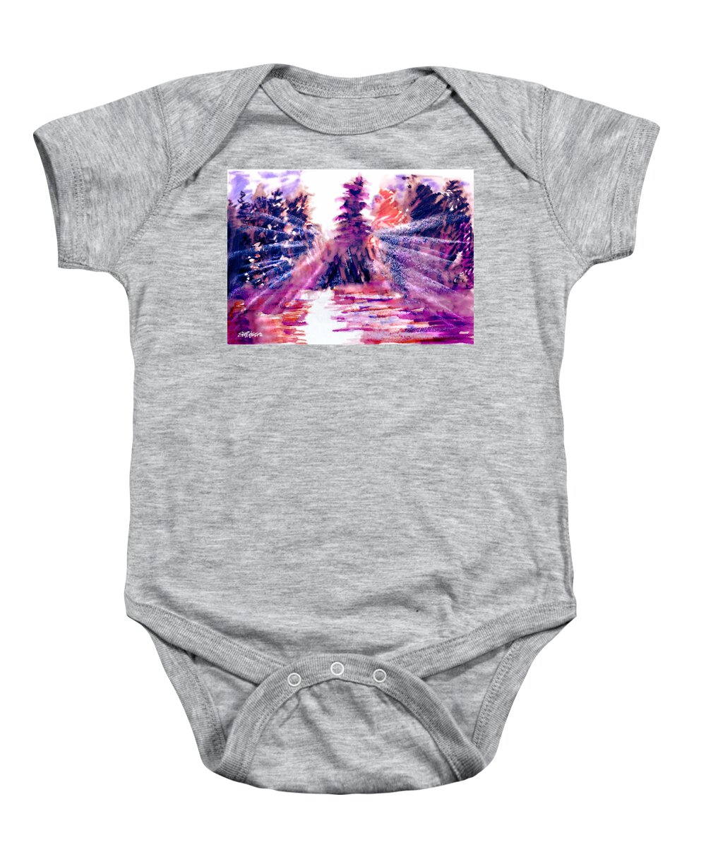 Dusk On The Lake Baby Onesie featuring the mixed media Dusk on the Lake by Seth Weaver