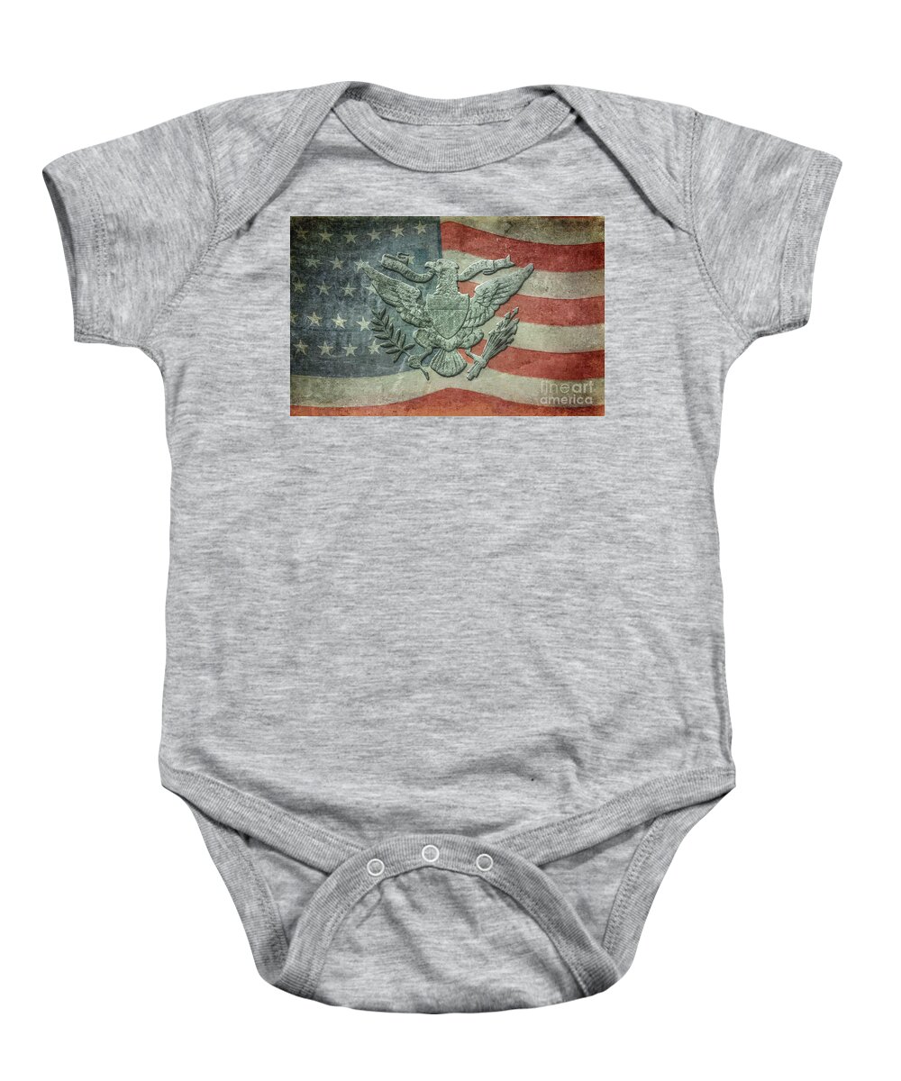 Eagle On American Flag Baby Onesie featuring the digital art Eagle on American Flag by Randy Steele