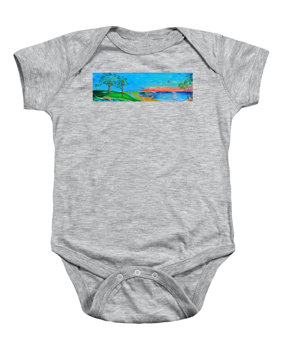 Sullivan's Island Light House Baby Onesie featuring the painting East of the Cooper by Virginia Bond