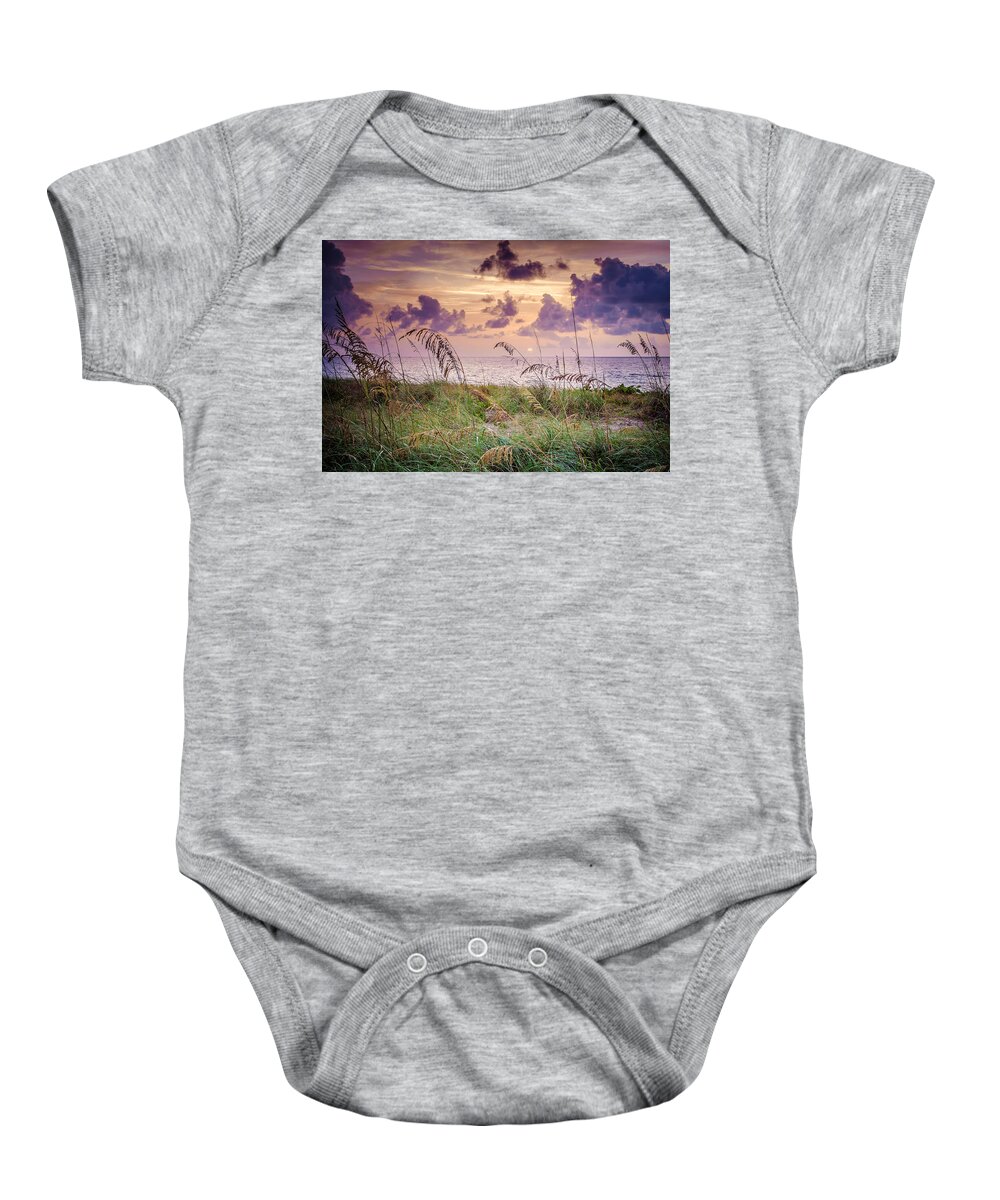 Purple # Sunrise In South Florida # Florida #florida Beach # Florida Beach Pictures # Florida Beach Sunrise # Florida Beaches # Florida Sunrise # Florida Sunset # Sea # Sea Grass # Seascape # South Florida # Baby Onesie featuring the photograph Easter Sunrise by Louis Ferreira