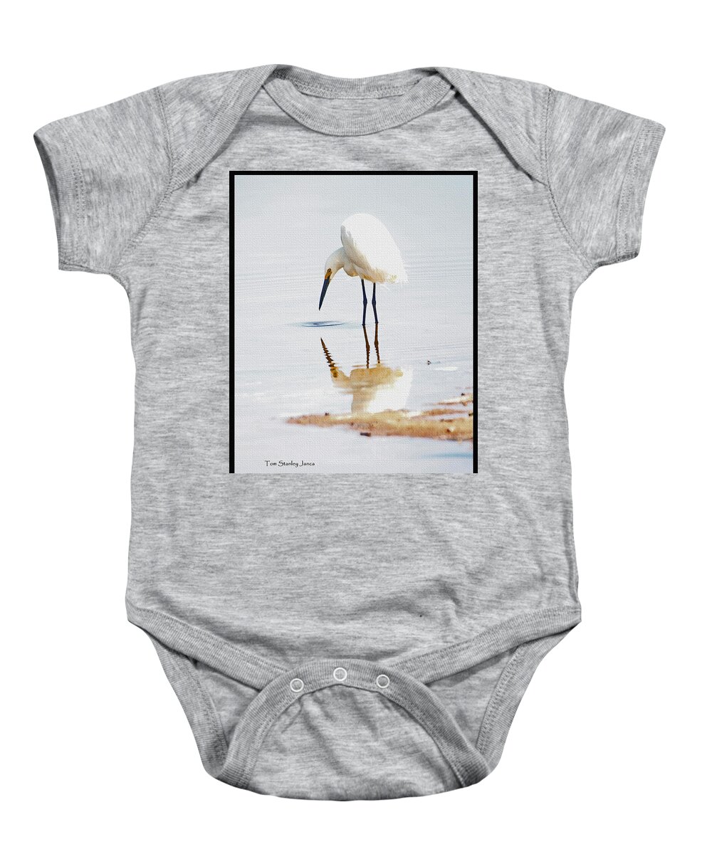 Egrets And Reflection Baby Onesie featuring the photograph Egrets And Reflection by Tom Janca