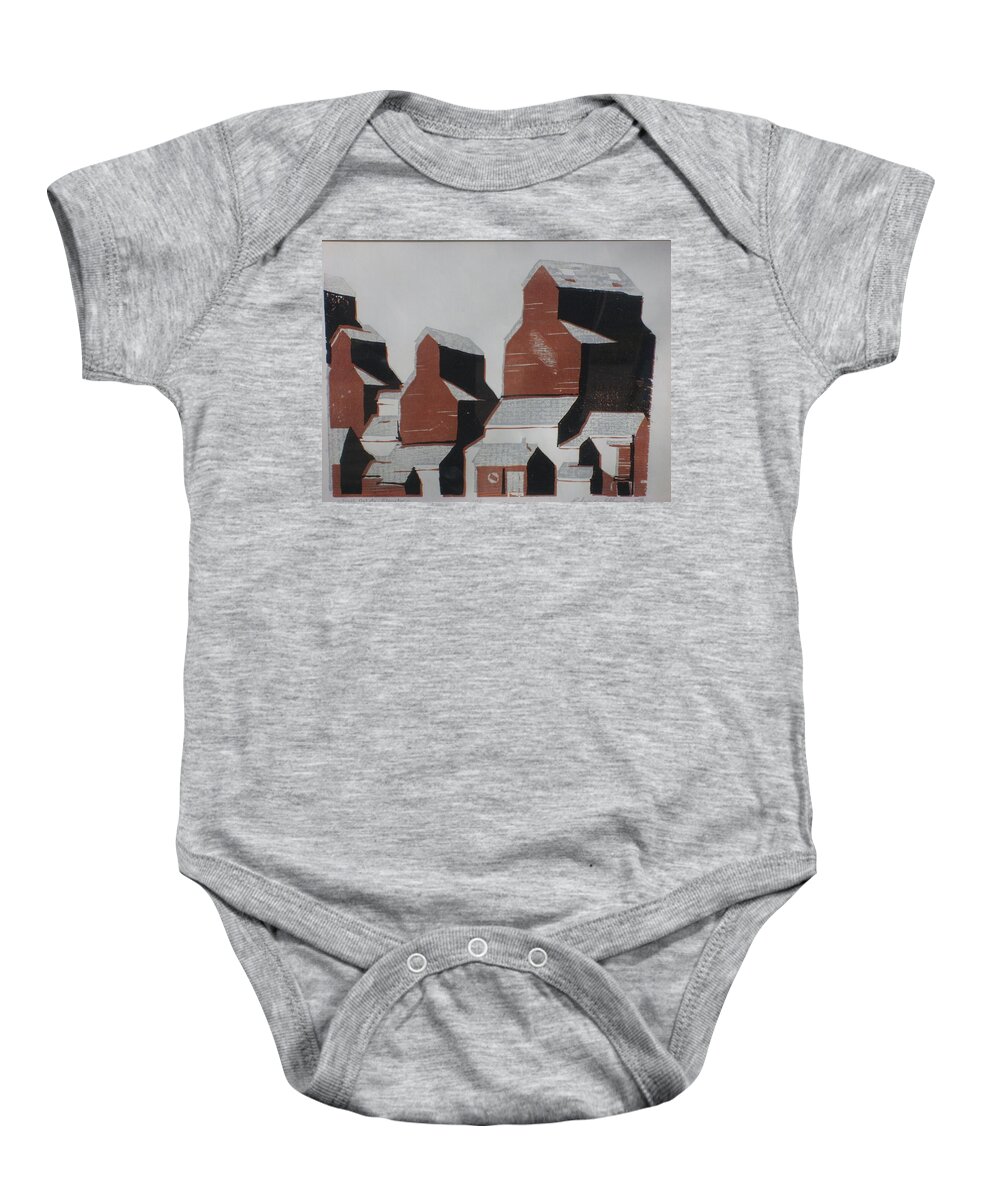 Woodcut Baby Onesie featuring the painting Elevator by Rodger Ellingson