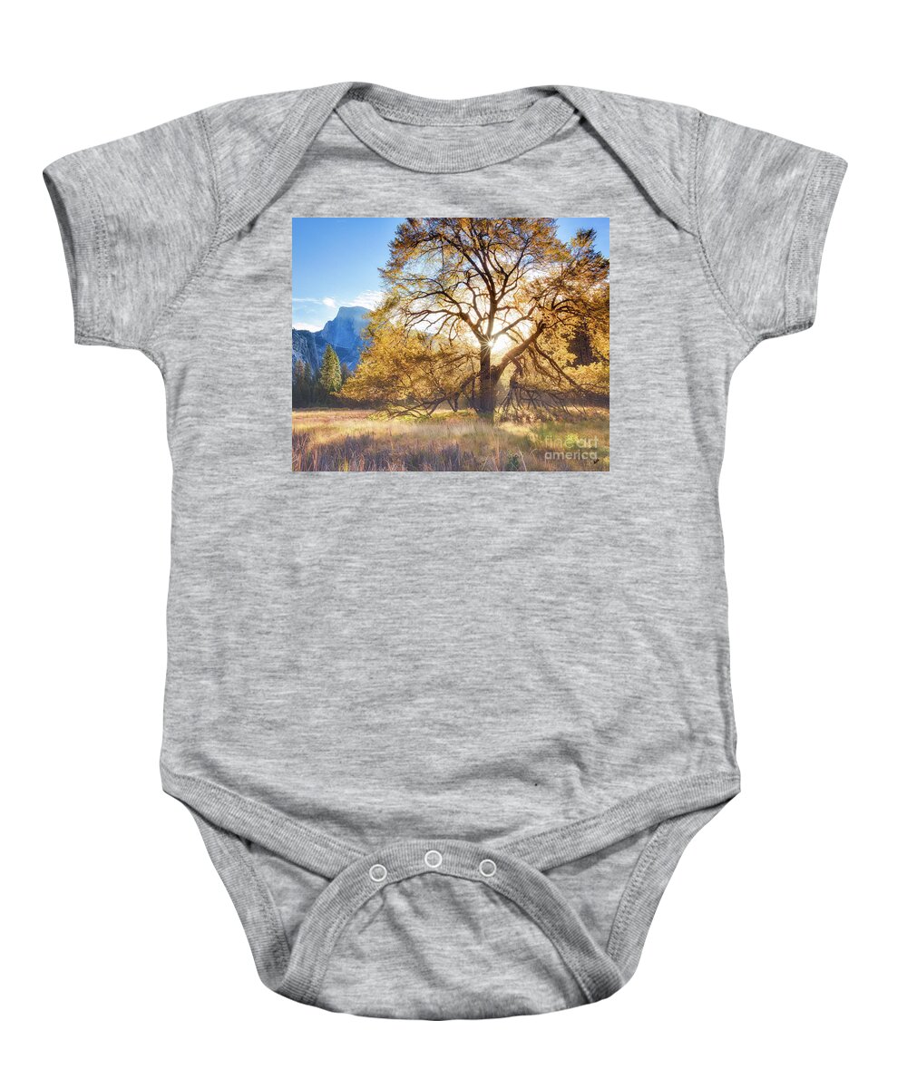 A Captured Moment Of Yosemite's Cooks Meadow In Autumn. Baby Onesie featuring the photograph Elm Tree Cooks Meadow by Anthony Michael Bonafede