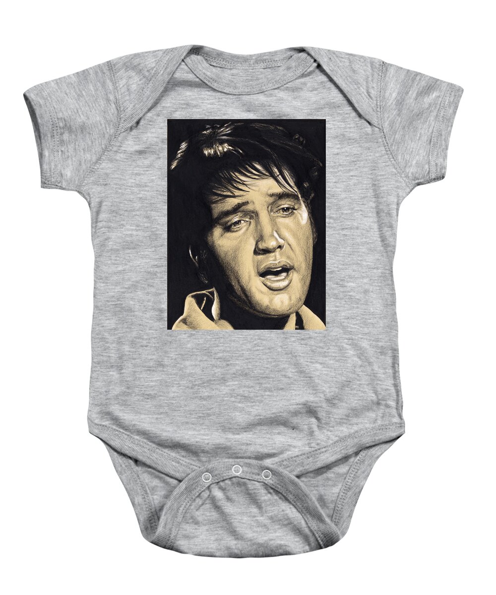 Elvis Baby Onesie featuring the drawing Elvis in Charcoal no.171, No title by Rob De Vries