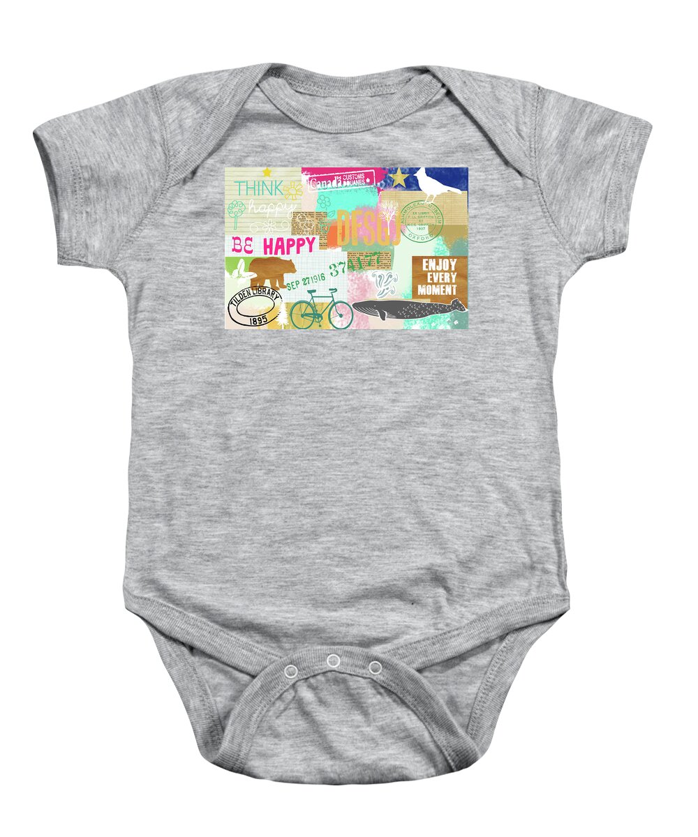 Enjoy Every Moment Baby Onesie featuring the mixed media Enjoy every moment collage by Claudia Schoen