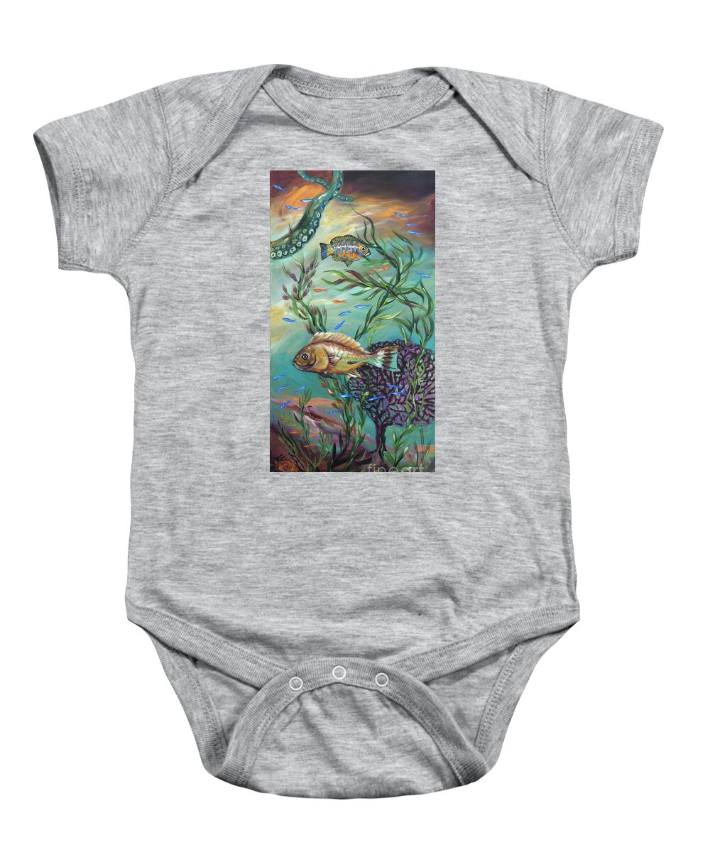 Coral Reef Baby Onesie featuring the painting Entangled Right by Linda Olsen