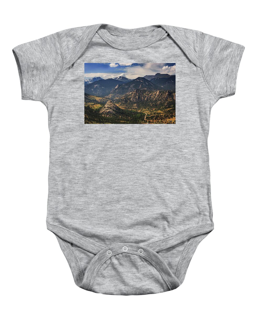 Beauty In Nature Baby Onesie featuring the photograph Estes Park Aerial by Andy Konieczny