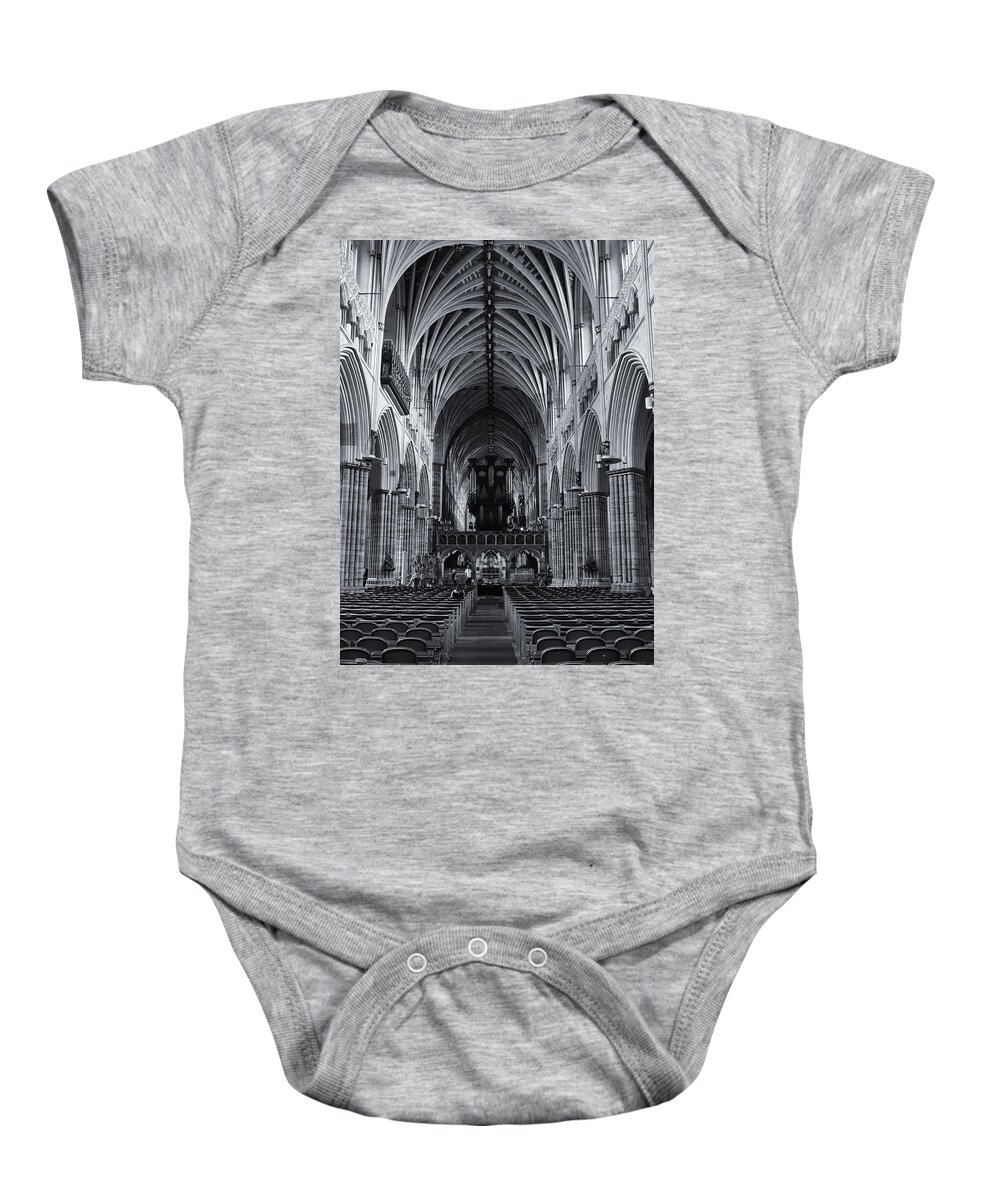 Exeter Cathedral Baby Onesie featuring the photograph Exeter Cathedral Monochrome by Jeff Townsend