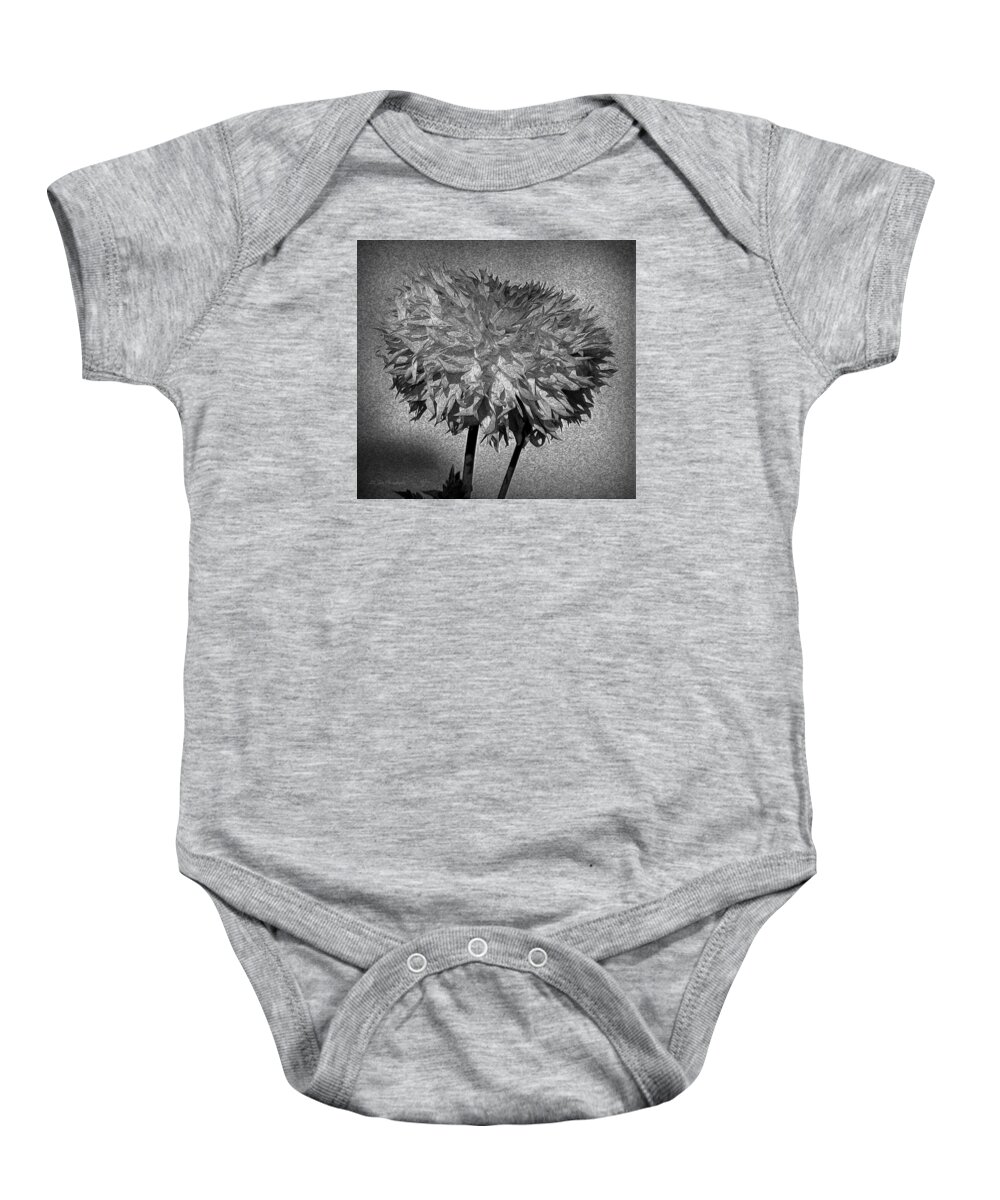  Dahlia Baby Onesie featuring the photograph Exotic Dahlia In Black And White by Jeanette C Landstrom