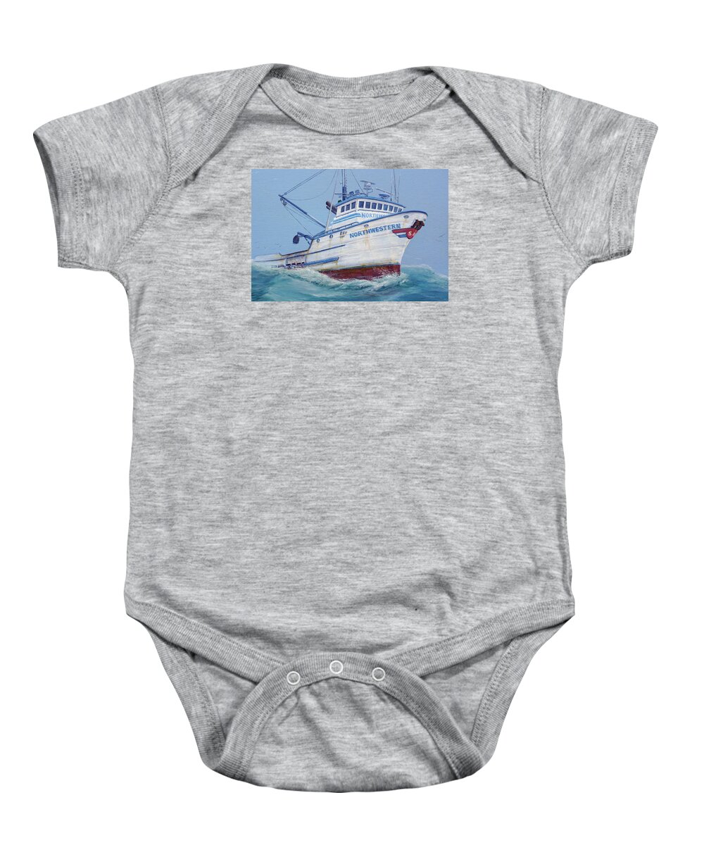 Seascape Baby Onesie featuring the painting F/V Northwestern Closeup by Wayne Enslow