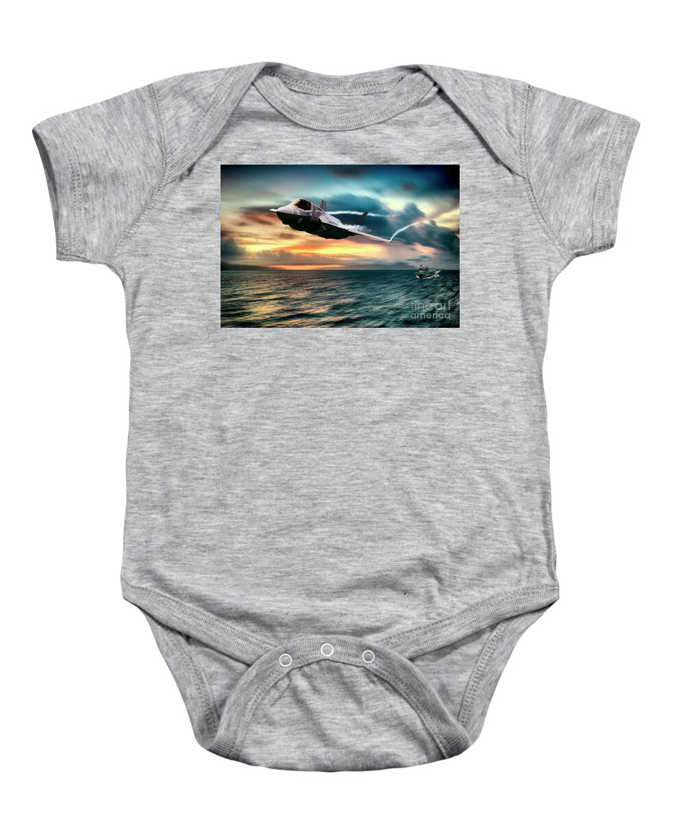 F35 Baby Onesie featuring the digital art F35 Lightning Launch by Airpower Art