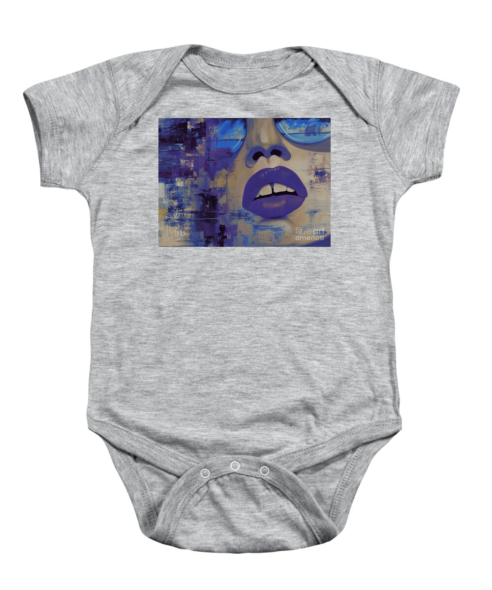 Animal Portrait Baby Onesie featuring the painting Face If Blue Abstract by Gull G