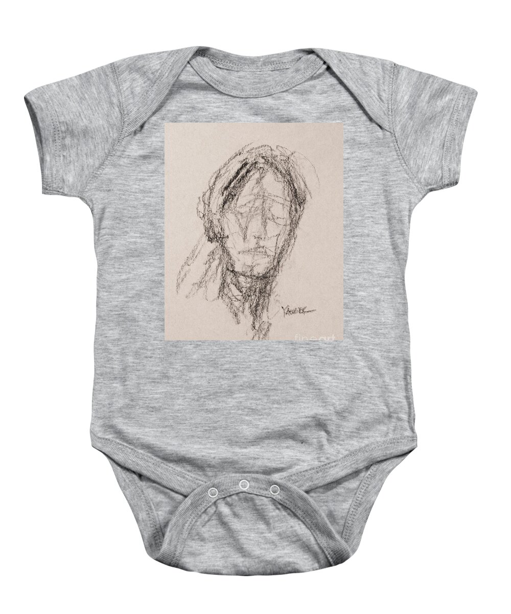 Elegant Baby Onesie featuring the drawing Face of a Woman in Abstract by Robert Yaeger