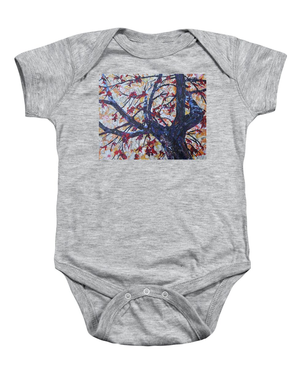 Tree Baby Onesie featuring the painting Fall Remmants by Jenny Armitage