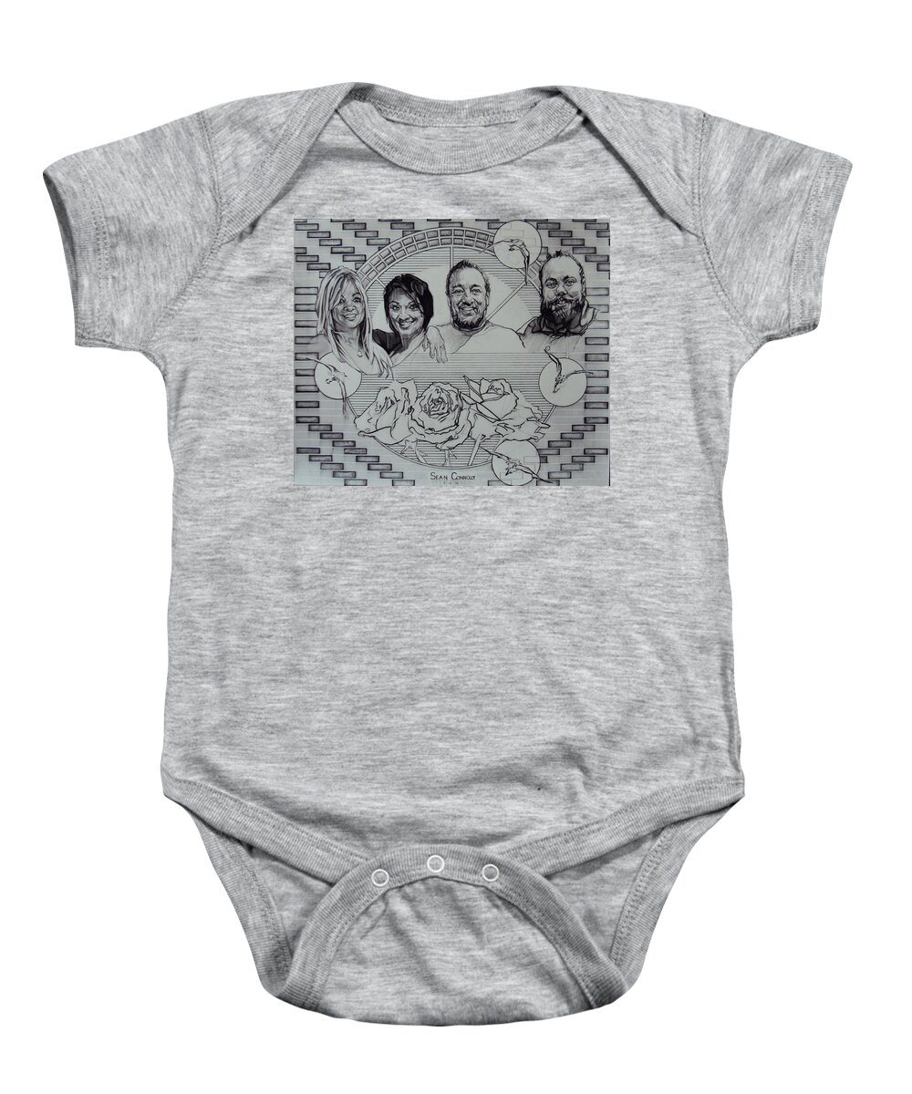 Charcoal Pencil Baby Onesie featuring the drawing Family Portrait In Charcoal by Sean Connolly