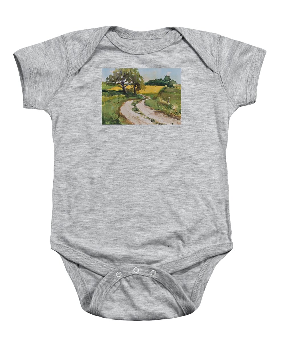 Farm Baby Onesie featuring the painting Farm Road by Spencer Meagher