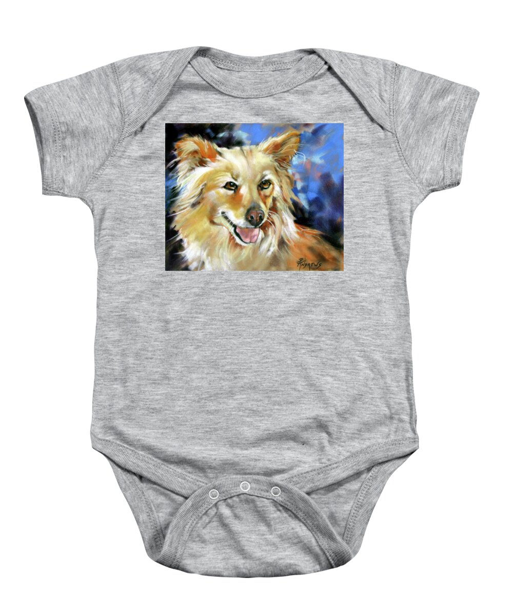 Dog Baby Onesie featuring the painting 'Fella' by Rae Andrews
