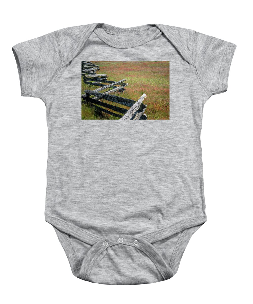 Oregon Coast Baby Onesie featuring the photograph Fence And Field by Tom Singleton