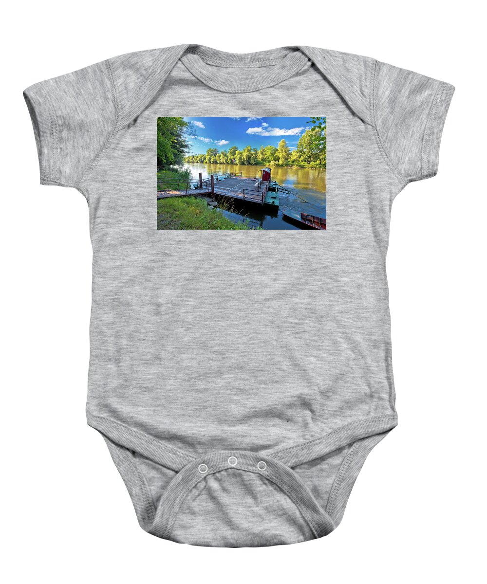 Ferry Baby Onesie featuring the photograph Ferry on Mura river in Medjimurje region view by Brch Photography