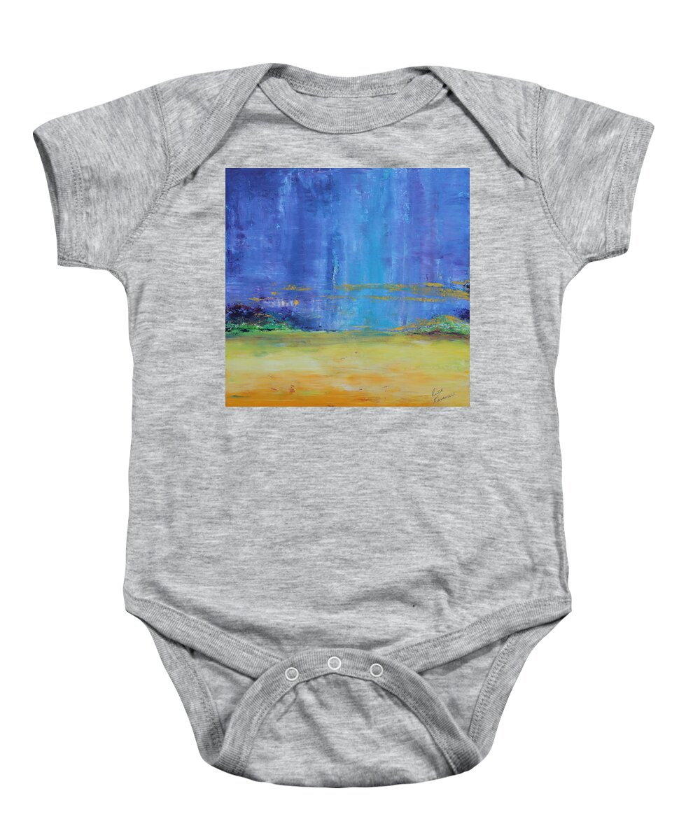 Prairie Baby Onesie featuring the painting Fields of Gold by Ruth Kamenev