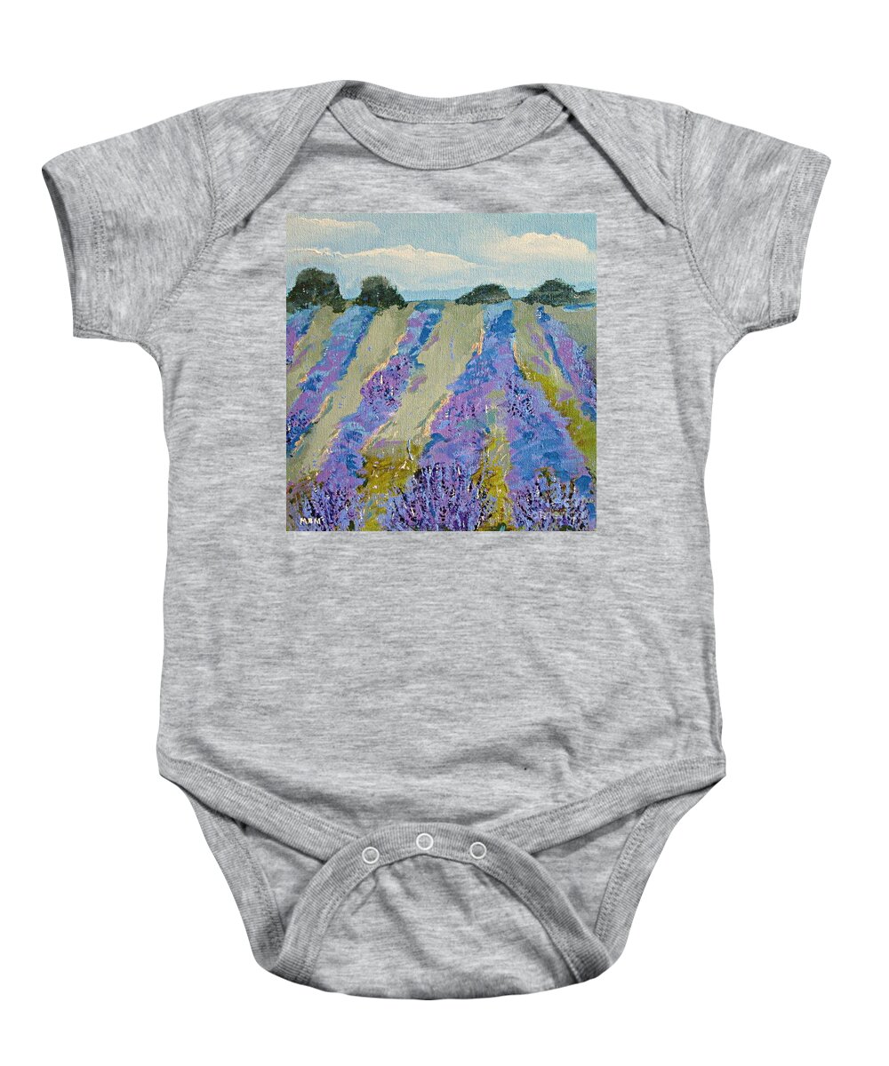 Lavender Baby Onesie featuring the painting Fields of Lavender by Mary Mirabal