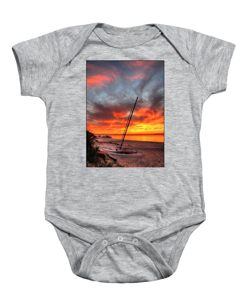 Sunset Baby Onesie featuring the photograph Fiery Sunset by John Loreaux