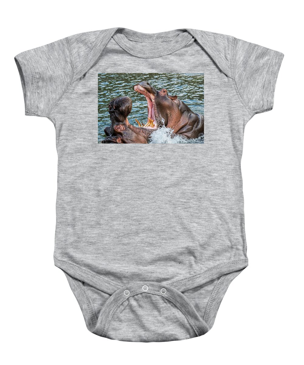 Two Baby Onesie featuring the photograph Fighting Hippos by Arterra Picture Library
