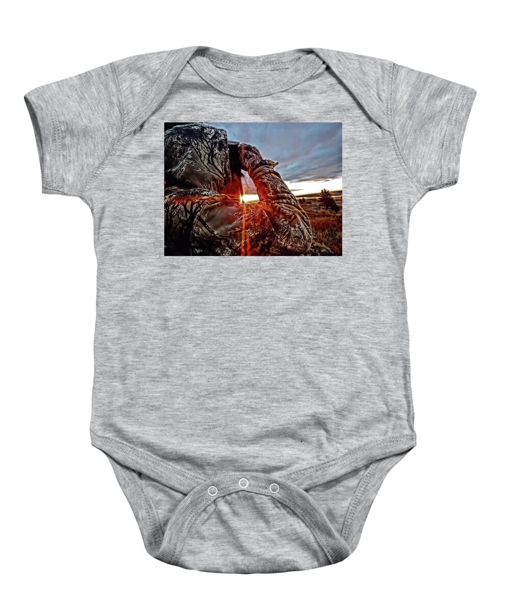 Sunrise Baby Onesie featuring the photograph First Light by Donald J Gray