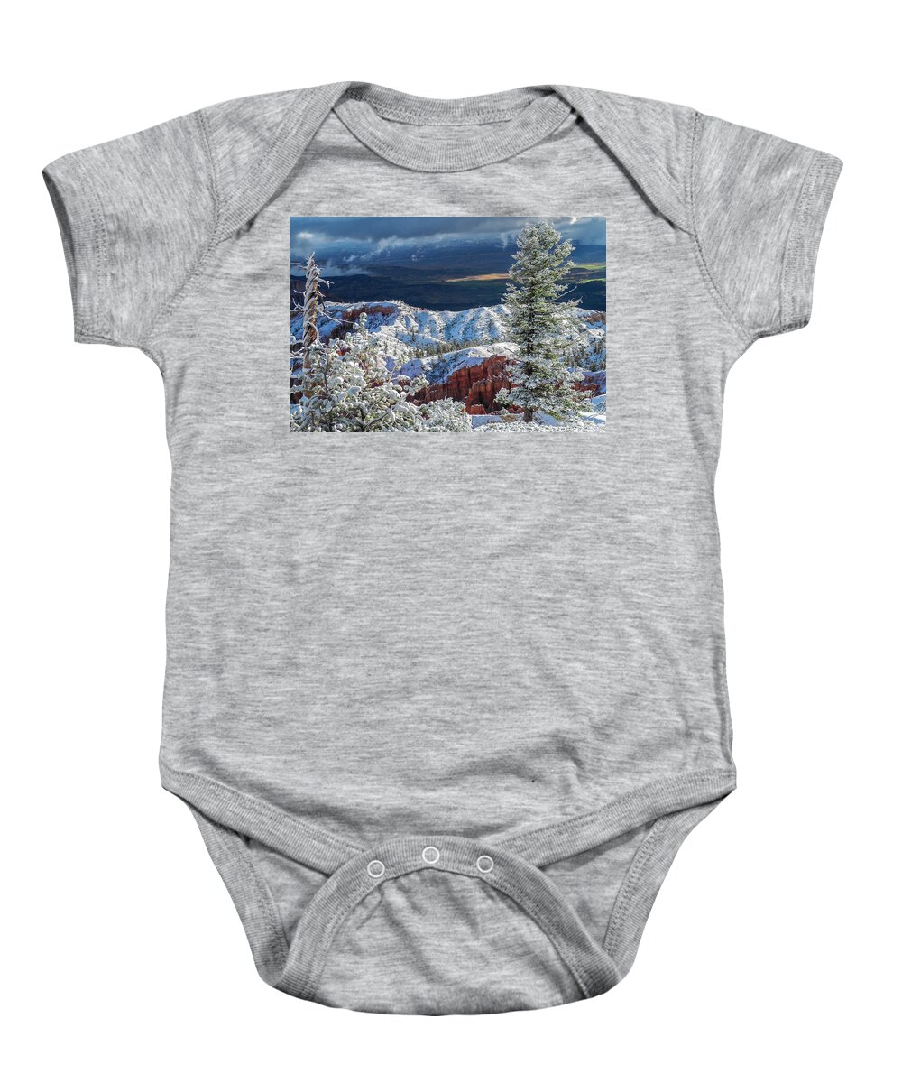 Bryce Canyon Baby Onesie featuring the photograph First Snow by John Roach