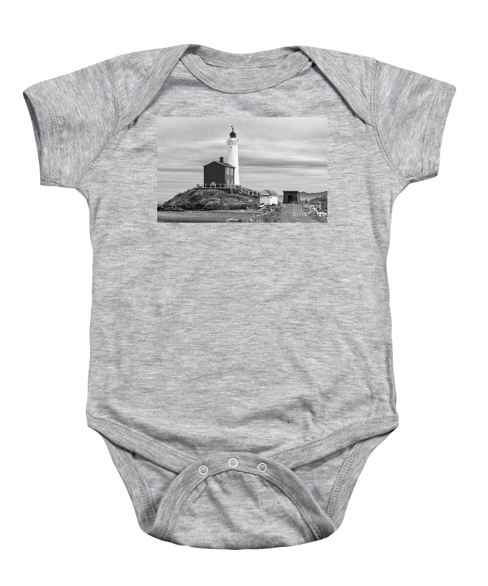 B+w Baby Onesie featuring the photograph Fisgard Lighthouse 3 bw by Jerry Fornarotto