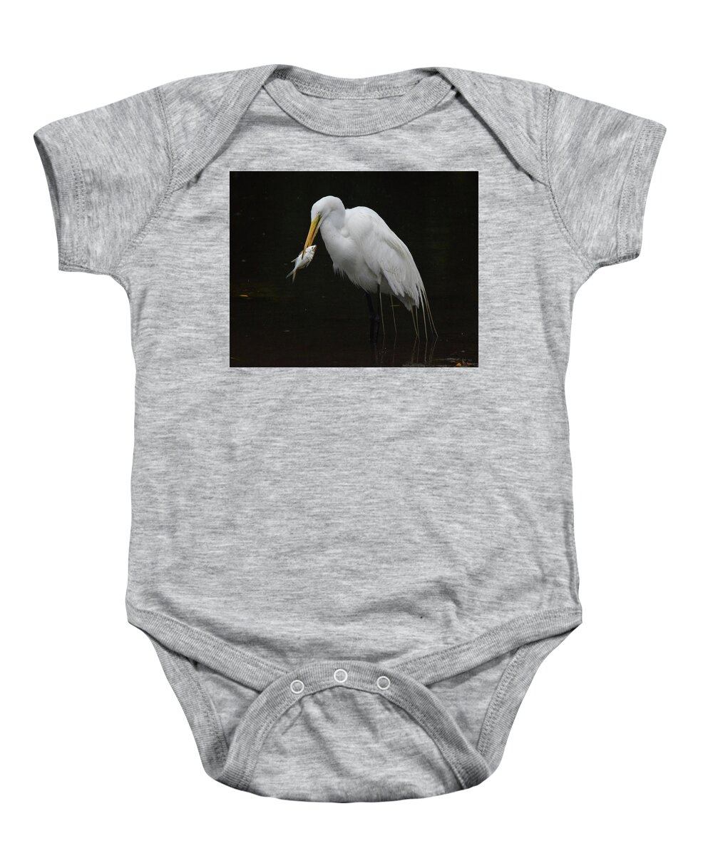 Egret Baby Onesie featuring the photograph Fish for Lunch by Jim Bennight