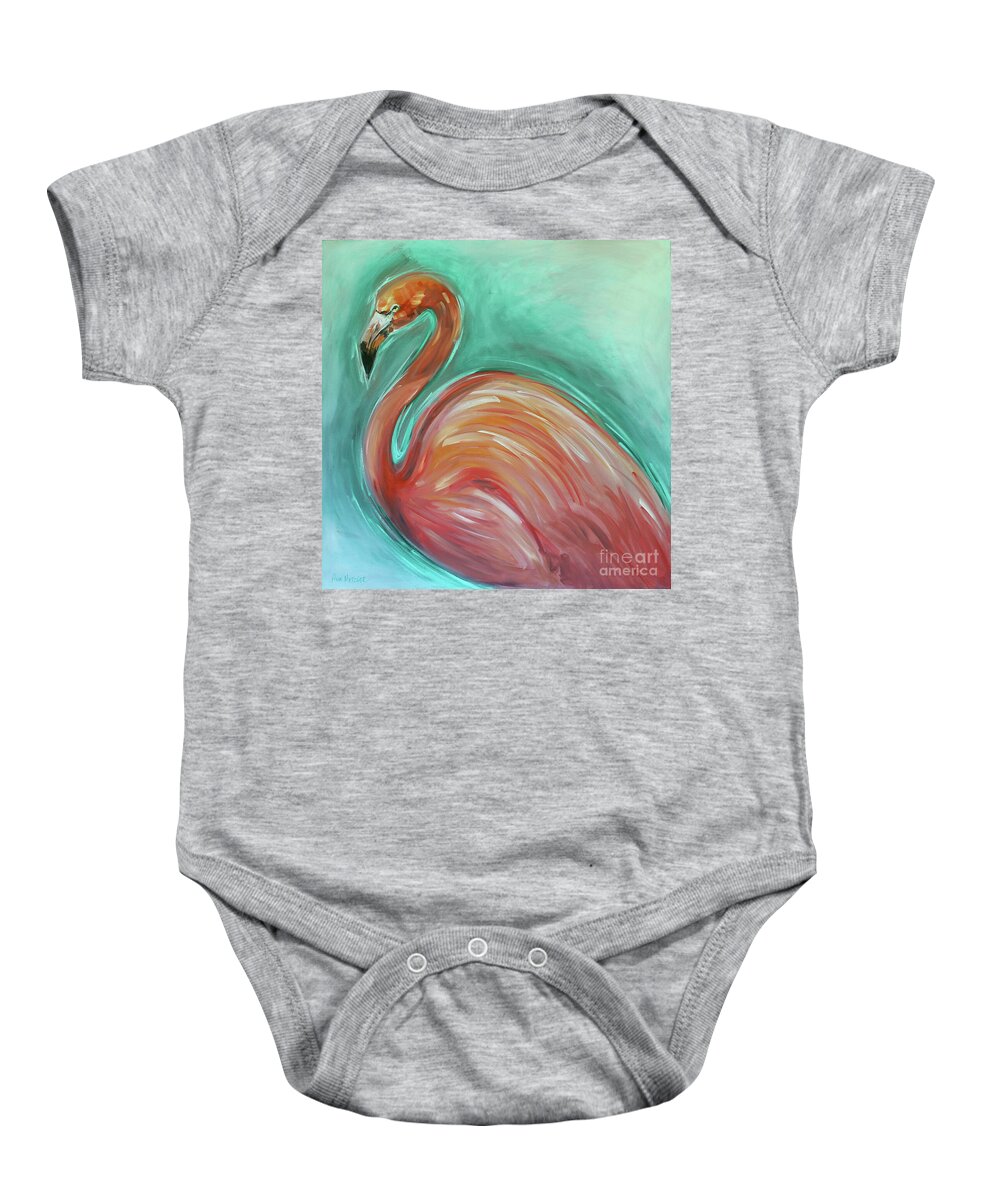 Flamingo Baby Onesie featuring the painting Flamingo by Alan Metzger