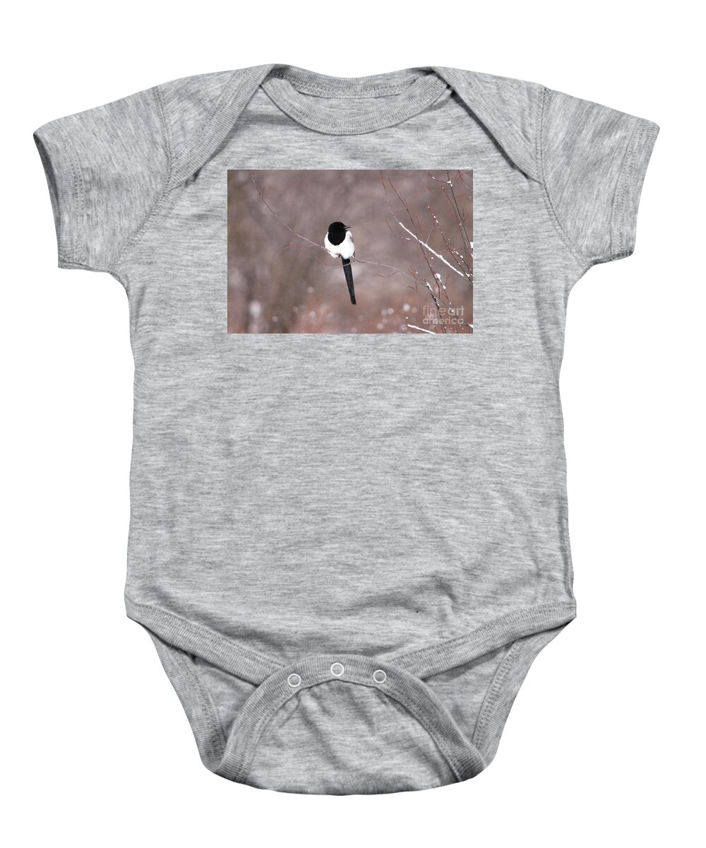 Floating Magpie Baby Onesie featuring the photograph Floating Magpie by Alyce Taylor