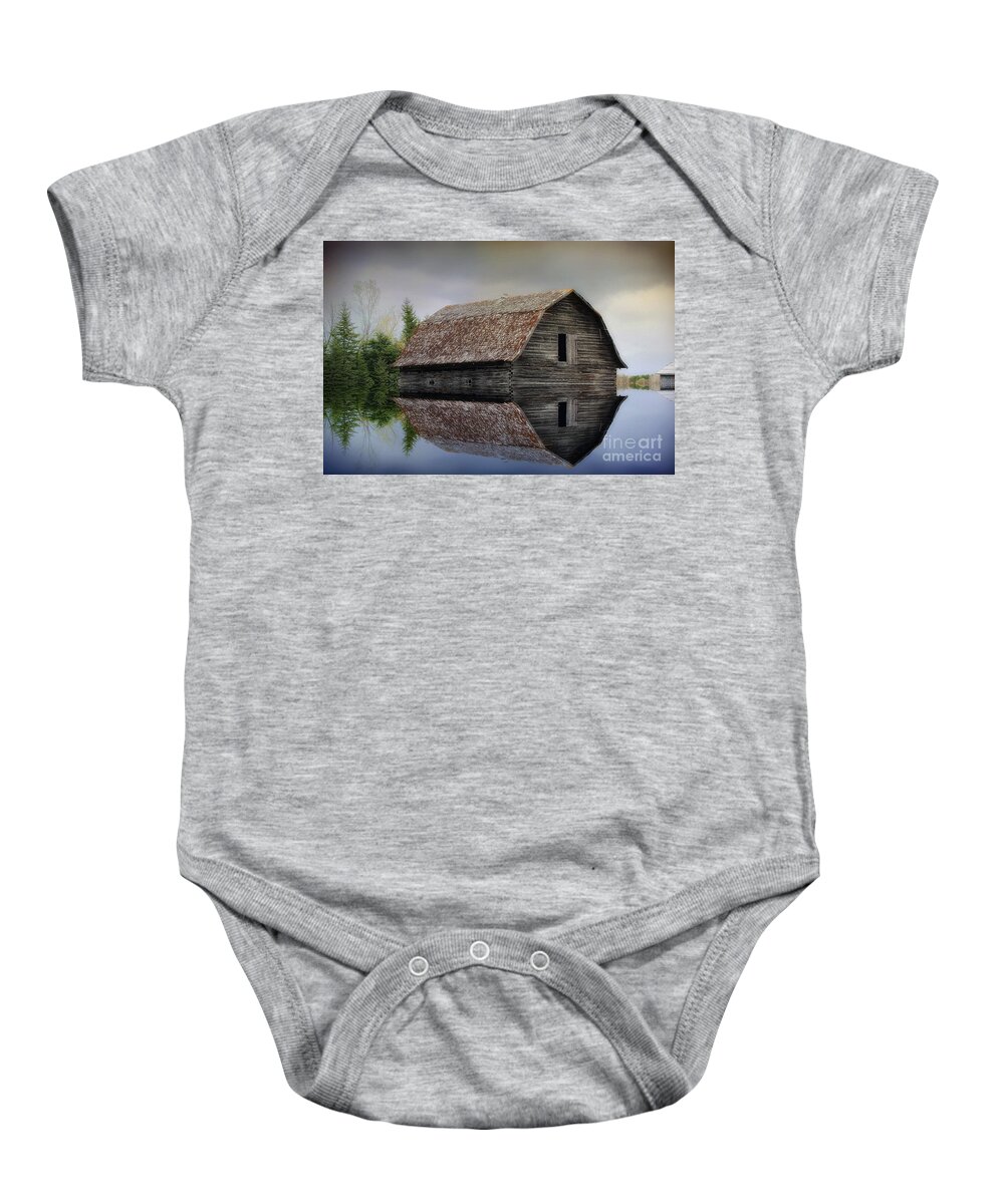 Barn Baby Onesie featuring the photograph Flooded Barn by Teresa Zieba